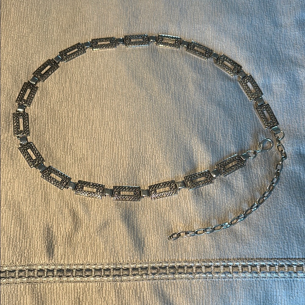 Size Large Elegant Silver Chain Belt - 37" inches with 10" inch drop chain